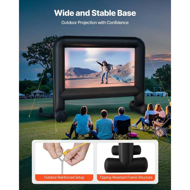 Wrinkle-Free 600D Fabric, Silent Blower Quick Setup Portable Backyard Projection Screen for Camping Parties & Home Theater