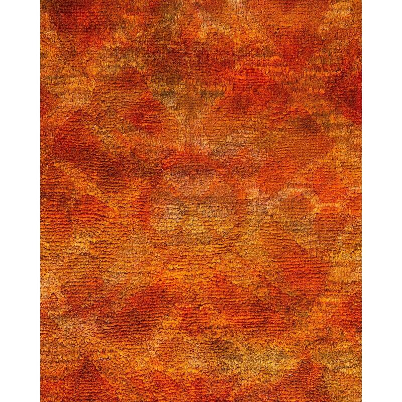 Overton Hand Knotted Wool Vintage Inspired Modern Contemporary Overdyed Orange Area Rug - 6' 1" x 12' 3"