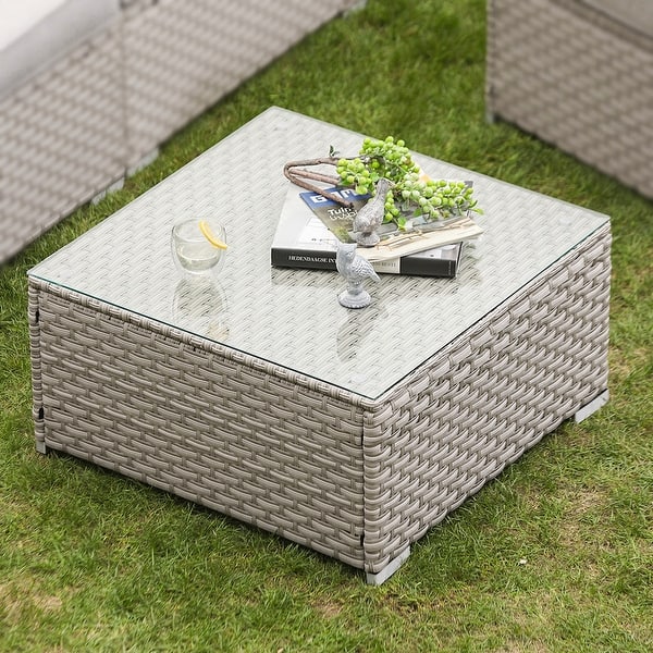 slide 1 of 9, COSIEST Outdoor Furniture Wicker Glass-Top Coffee Table