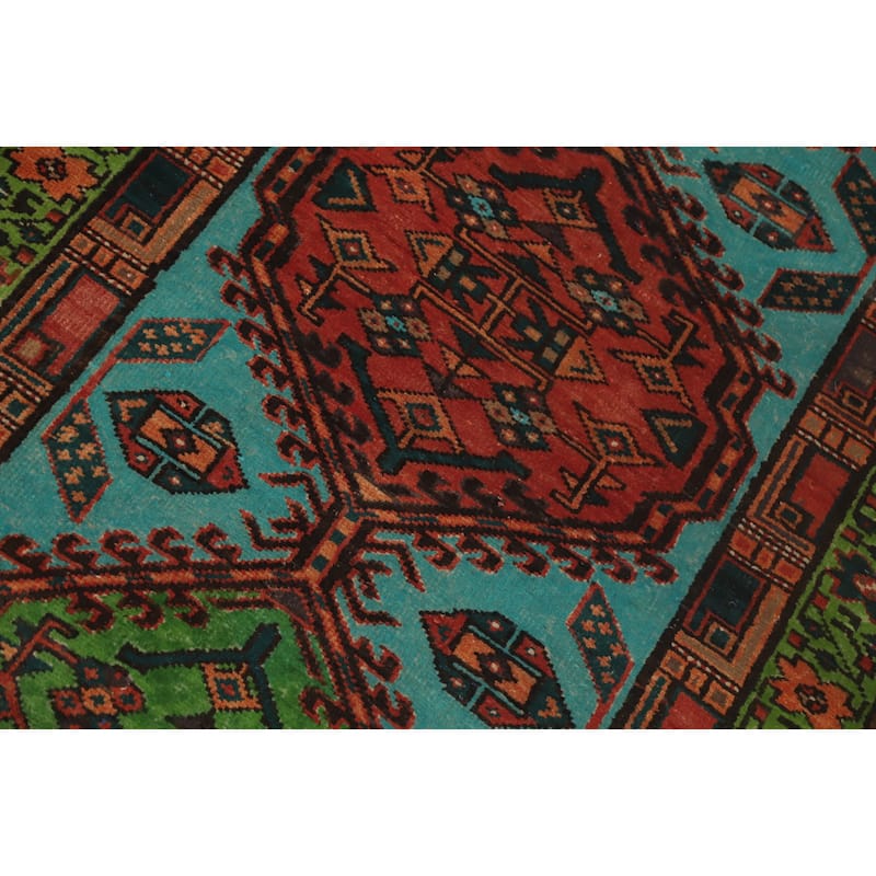 Hand Knotted Oriental 100% Wool Carpet Traditional Geometric Navy Blue & Blues Ardebil Runner Rug - 10' 6'' X 3' 3''