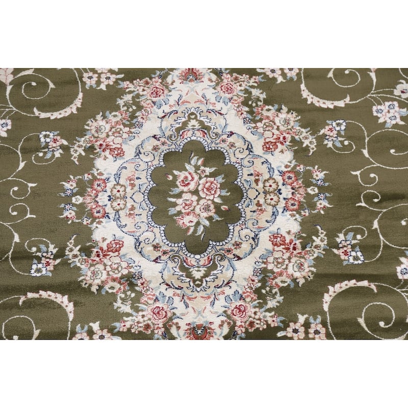 Green Floral Medallion Transitional Turkish Rug Oriental Carpet