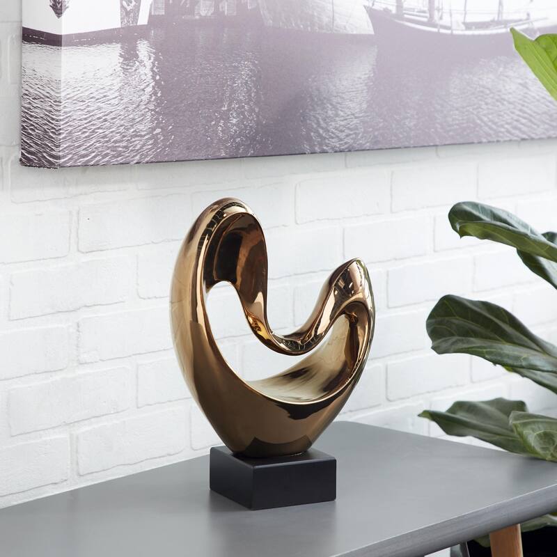 Polystone Abstract Heart Decorative Sculpture with Black Base - Silver, Copper - Roche River Decor