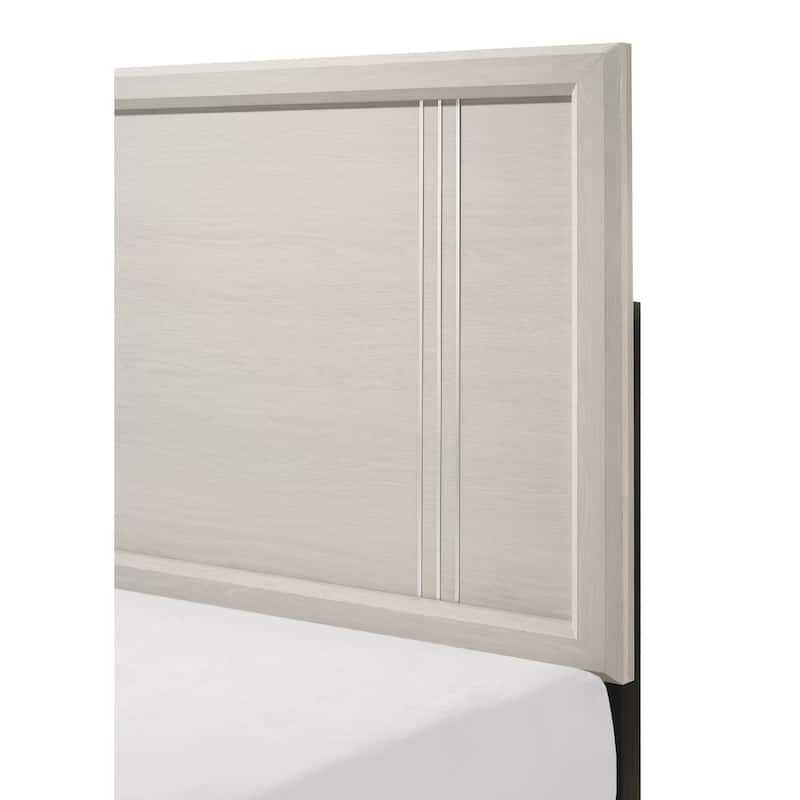 Queen Size Panel Bed with White/Beige Finish and Wood Veneer