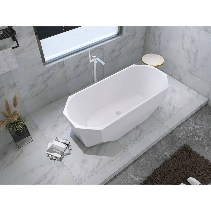 Edward Soaking Diamond Style Bathtub in Glossy White