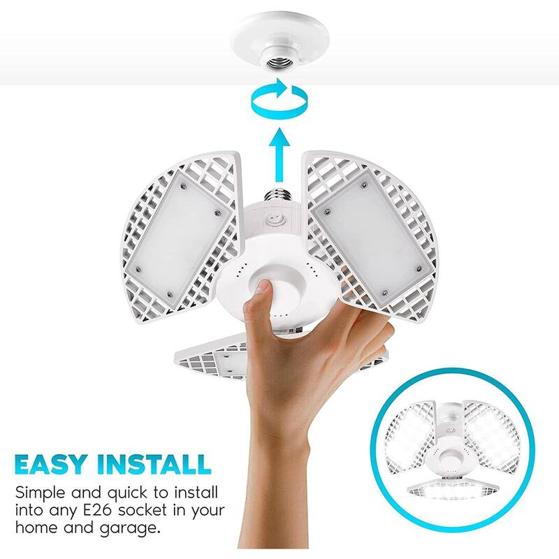 Luxrite 4-Pack LED Garage Light 80W 8000 Lumens Deformable 5000K Bright White E26 Screw In Shop Light Adjustable - Bright White