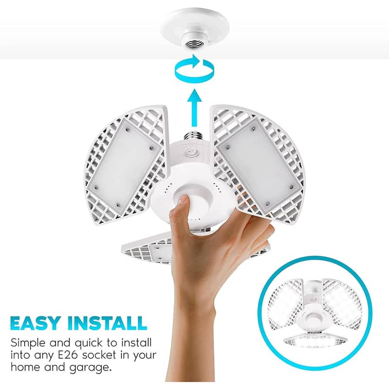 Luxrite LED Garage Light 80W 8000 Lumens Deformable 5000K Bright White E26 Screw In Shop Light Adjustable - Bright White