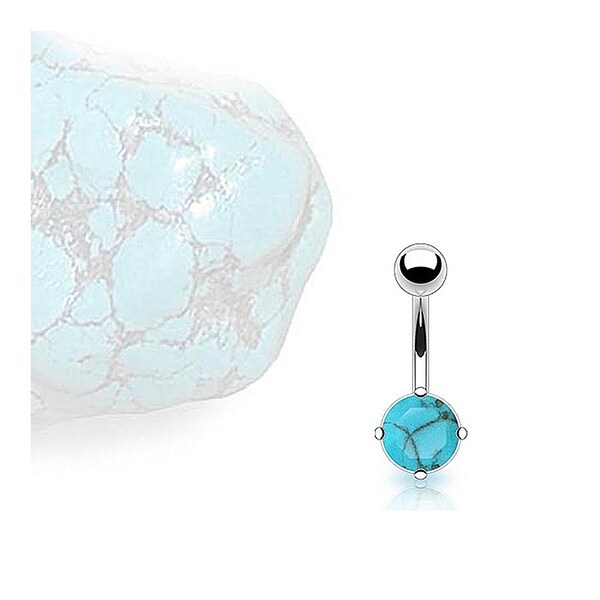 Stainless Steel Prong-Set Turquoise Semi Precious Stone Navel Belly Button Ring
