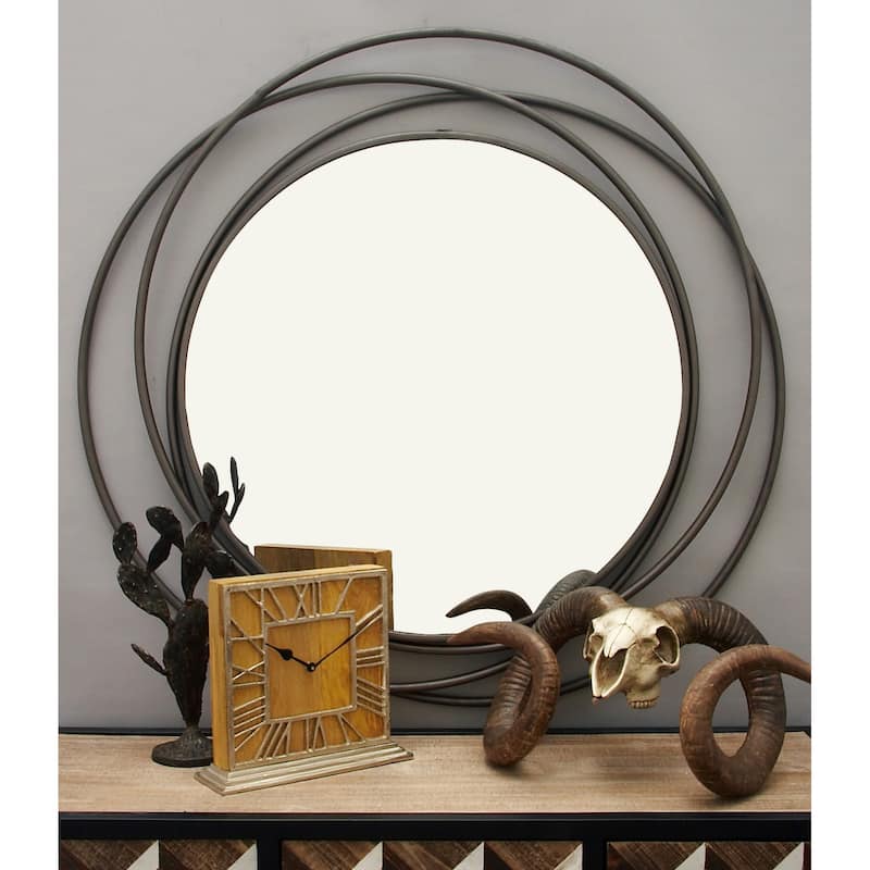 Stylish Metal Wall Mirror with Overlapping Circles and Foiled Finish - Gold or Gray - Gray