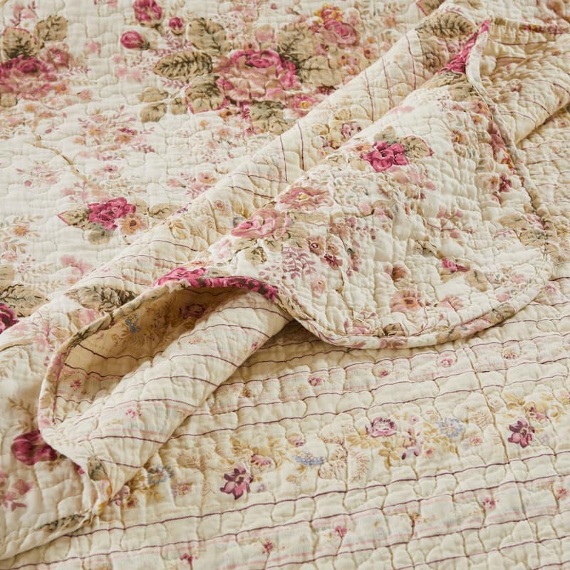 Greenland Home Fashions Antique Rose All-Cotton Reversible Quilt Set