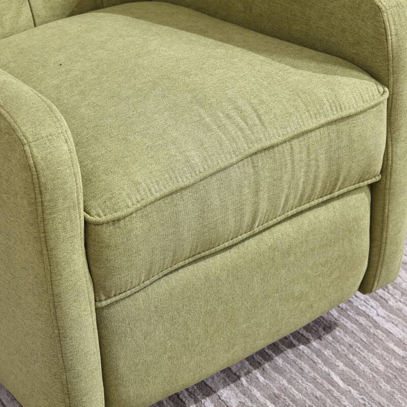 Olive Green Linen 360° Swivel Glider Rocker Manual Recliner with Button-tufted Backrest and Footrest for Living Room, Bedroom
