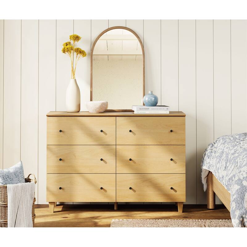 Wood Dresser with 6 Drawers for Bedroom, Closet, Nursery