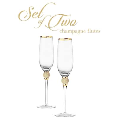 Berkware Crystal Champagne Glass with Gold or Silver Rim - 11" x 3"