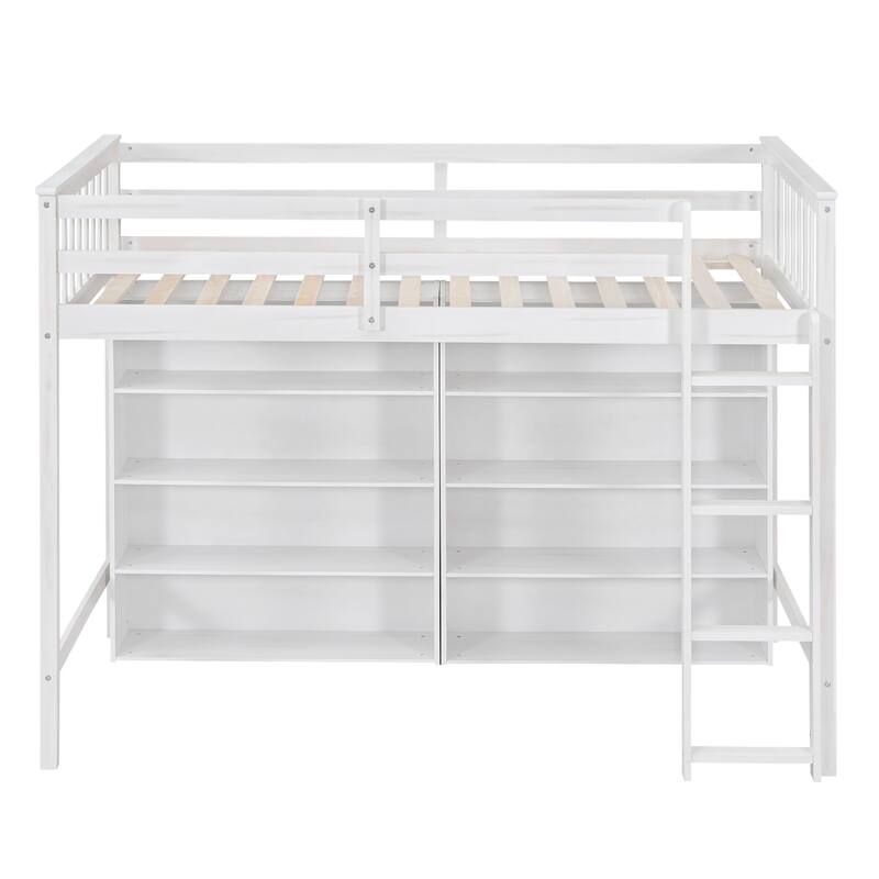 Twin or Full Size Loft Bed with 8 Shelf
