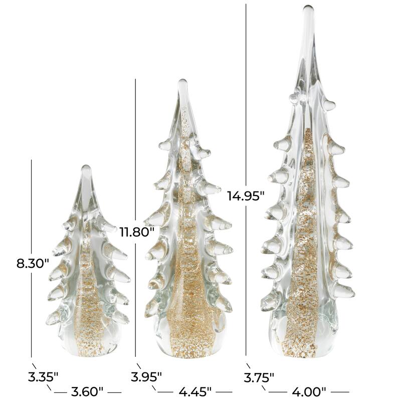 Glass Tree Dimensional Sculpture with Gold Flake Accents - Set of 3 Gold - Roche River Decor - 4"W x 4"L x 15"H