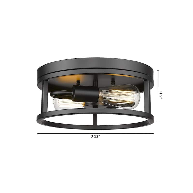 2-Light Black Metal Flush Mount