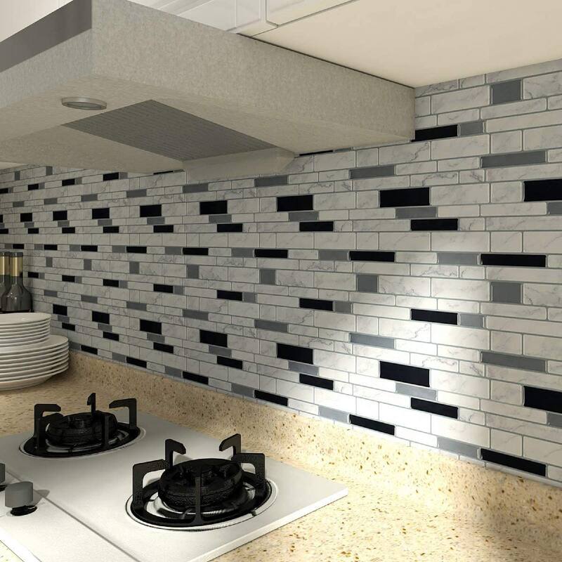 Art3d 12" × 12" Vinyl Peel and Stick Backsplash Tile (10-Pack) Marble Brick