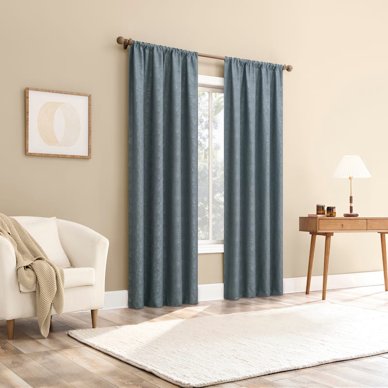 Sun Zero Bronte Floral Jacquard Total Blackout Rod Pocket 1-Piece Curtain Panel, Single Panel