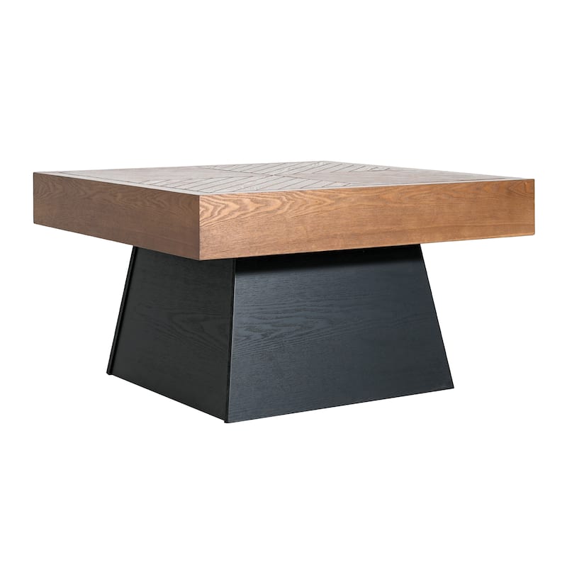 Modern Square Coffee Table for Living Room - Black+Brown