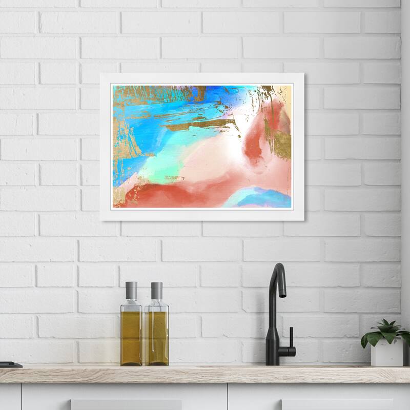 Wynwood Studio Prints Abstract Ocean Sunset Blue and Modern & Contemporary Wall Art Canvas Print - White
