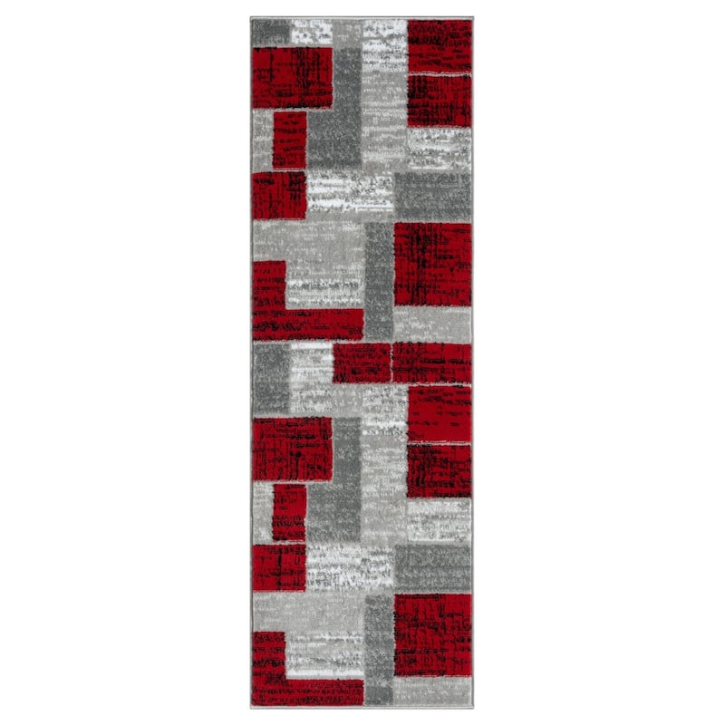 L'Baiet Verena Geometric Area Rug - 2' x 6' Runner - Red