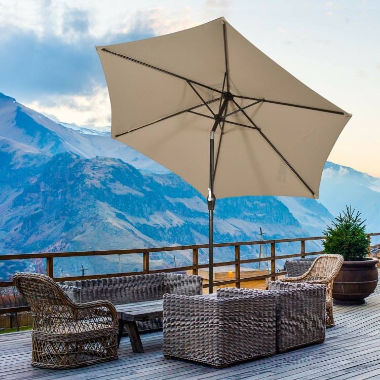 9-Foot Outdoor Market Patio Table Umbrella with Push-Button Tilt and Crank Lift for Sun Shade