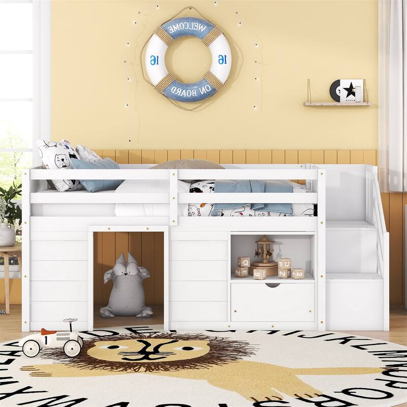 Twin Low Mid Loft Bed - White