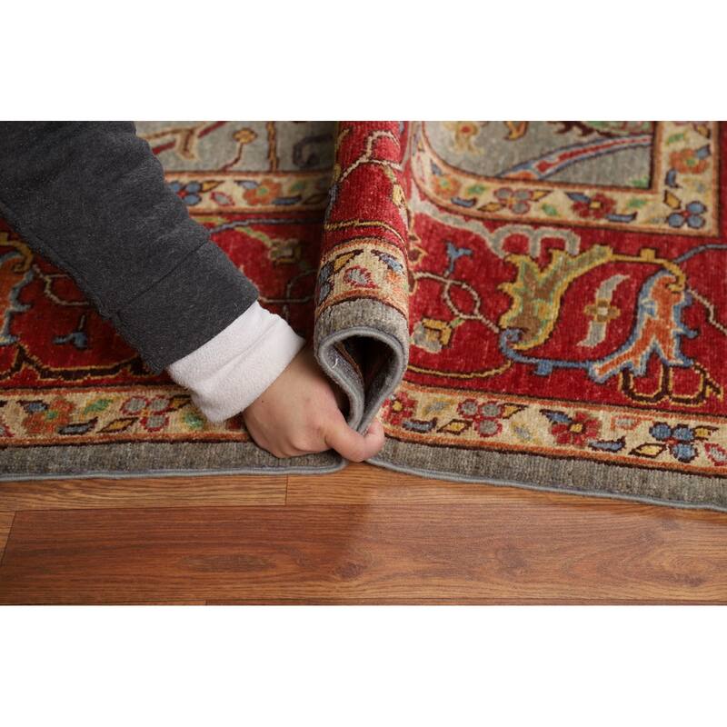 Vegetable Dye Ziegler Area Rug Handmade Green Floral Wool Carpet - 7'11" x 9'10"