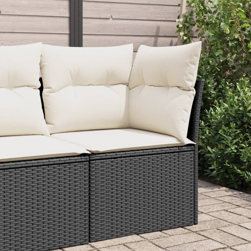vidaXL Patio Sofa with Cushions Outdoor Seating Sectional Sofa Poly Rattan - Black and cream corner sofa - 24.4 x 24.4 x 27.2 in