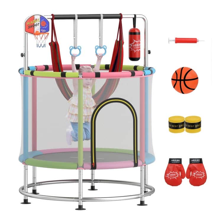 55" Kids Trampoline Gift for for 3-6 Years Old Boys and Girls-Green - Pink