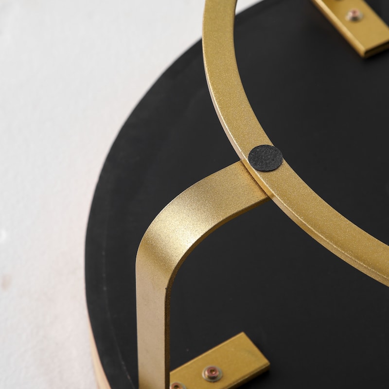 GDFStudio Calvion Round Pine Wood Coffee Table with Steel Frame and Carving Pattern