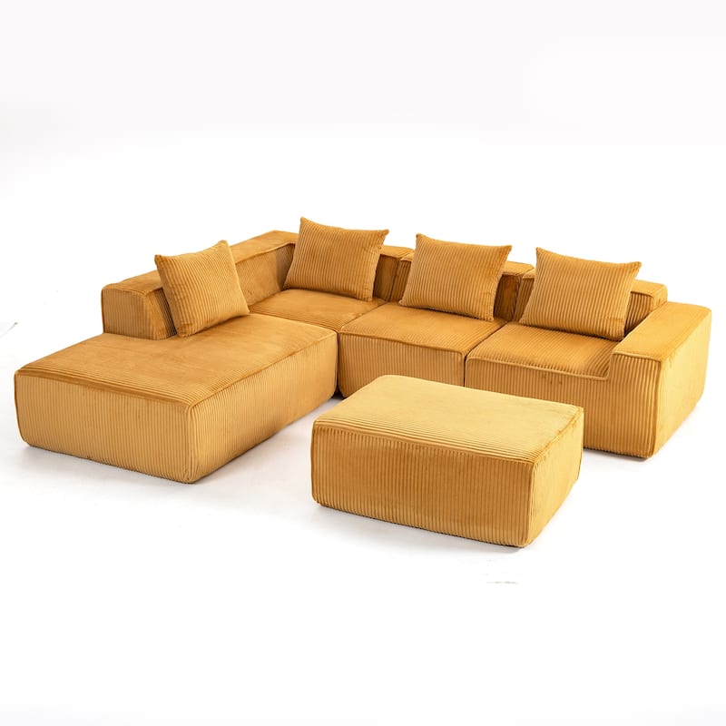 Corduroy Modular Sectional Sofa with Chaise Lounge, Deep Seat, Ottoman
