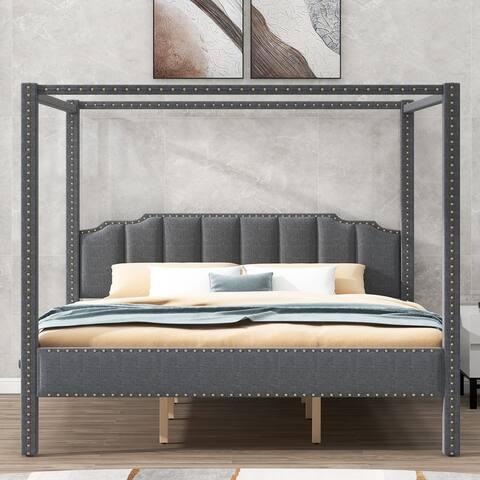King Size Upholstery Canopy Platform Bed with Headboard