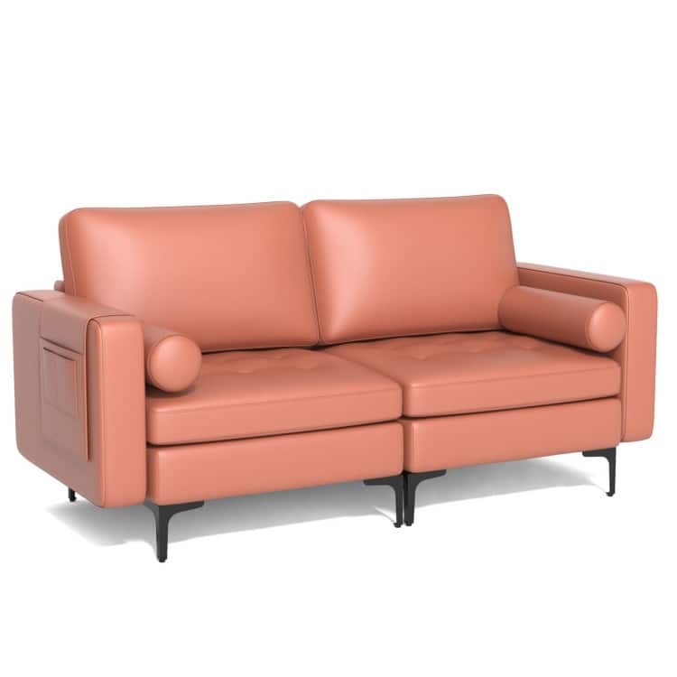Modern Loveseat Sofa with 2 Bolsters and Side Storage Pocket - 68" x 31" x 31.5" (L x W x H)