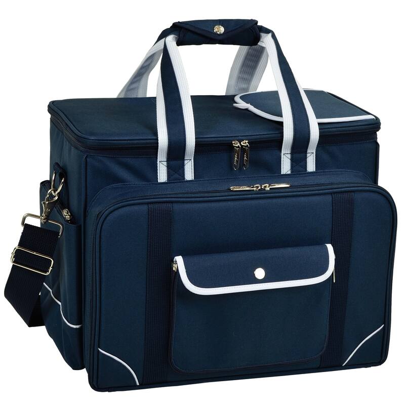 Picnic at Ascot- Ultimate Insulated Picnic Cooler with Service for 4 - Navy w/ Trellis Green