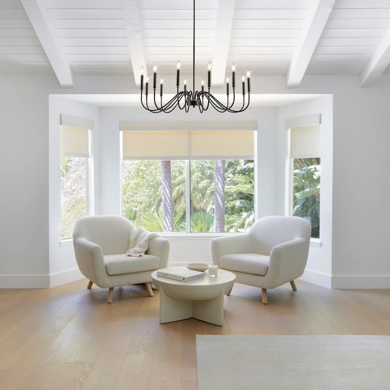 Candle Chandelier Dimmable Classic/ Traditional Chandelier Black Chandeliers For Dining Room - 12-Light