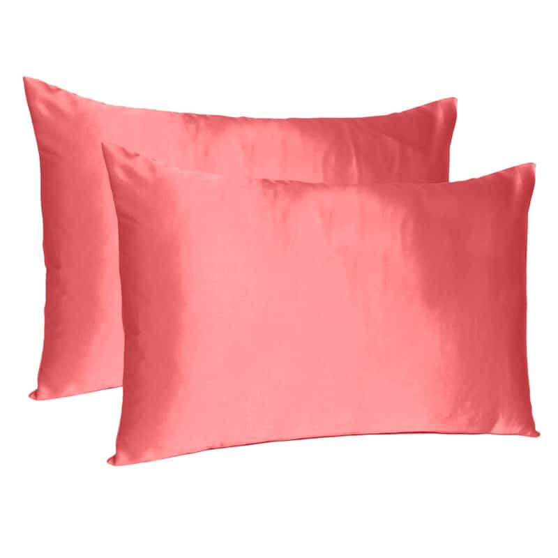 HomeRoots Coral Dreamy Set Of 2 Silky Satin Standard Pillowcases