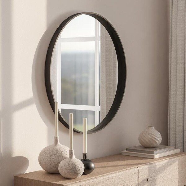Classic Wooden Frame Farmhouse Round Wall Mirror - On Sale - Bed