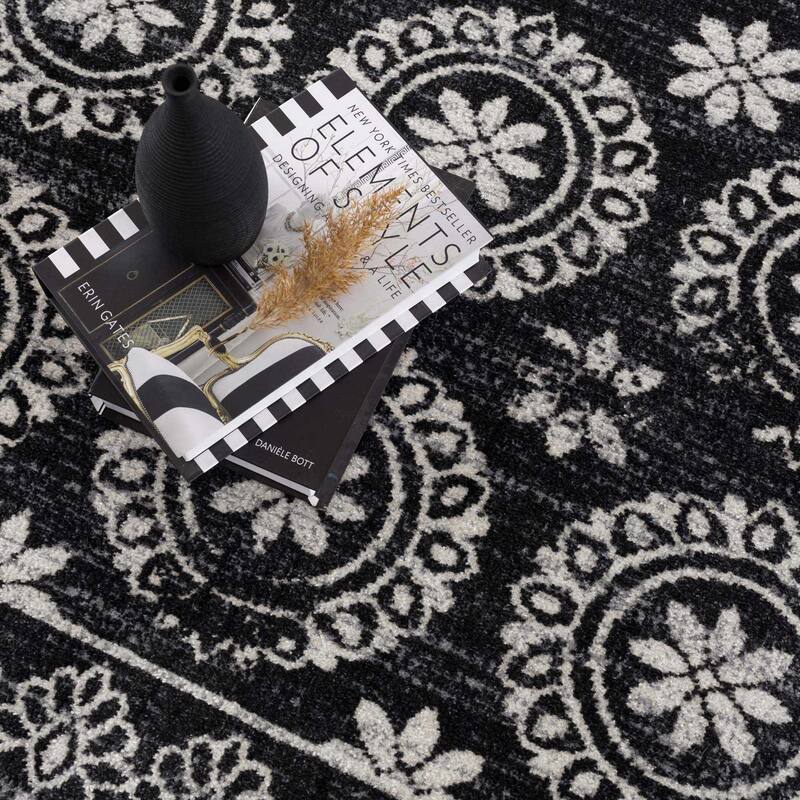 Hauteloom Kahramankazan Hallway, Kitchen Machine Washable Runner Rug - Black, Gray, Light Gray - 2'7" x 7'3"