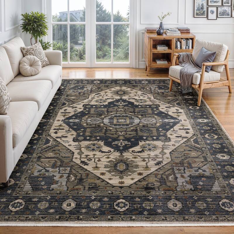 Esme Traditional Center Medallion Area Rug - 7' 10" x 10' 10" - Blue/ Brown - Rectangle