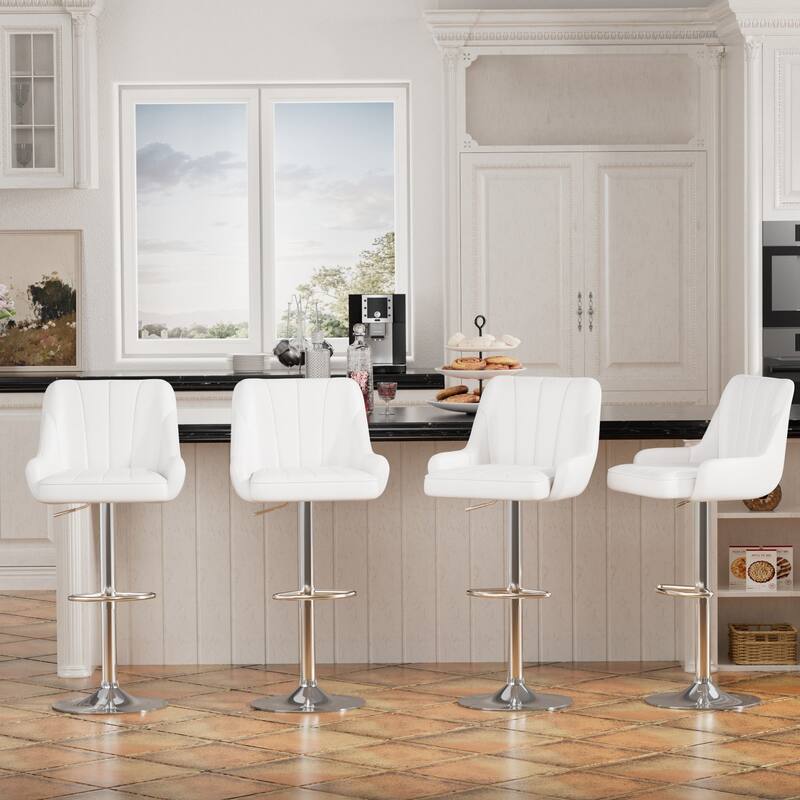 Adjustable Armless Swivel PU Leather Bar Stools Chrome Air Lift Counter Height Stools Set of 4 - White
