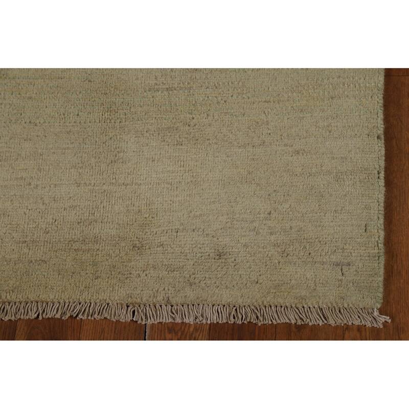 Muted Green & Gold Modern Gabbeh Runner Rug Handmade Wool Carpet - 2'7" x 9'6"