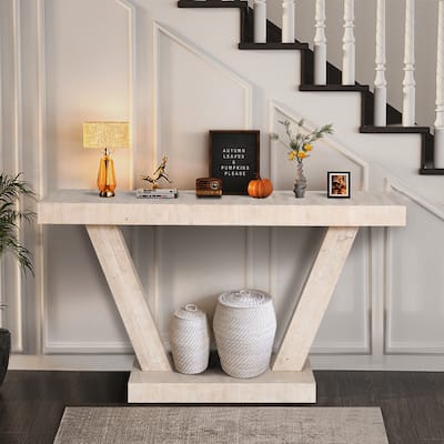 Long Console Table 2-Tier Sofa Table Behind Couch, Distressed Wood Narrow Entryway Table for Living Room, Hallway