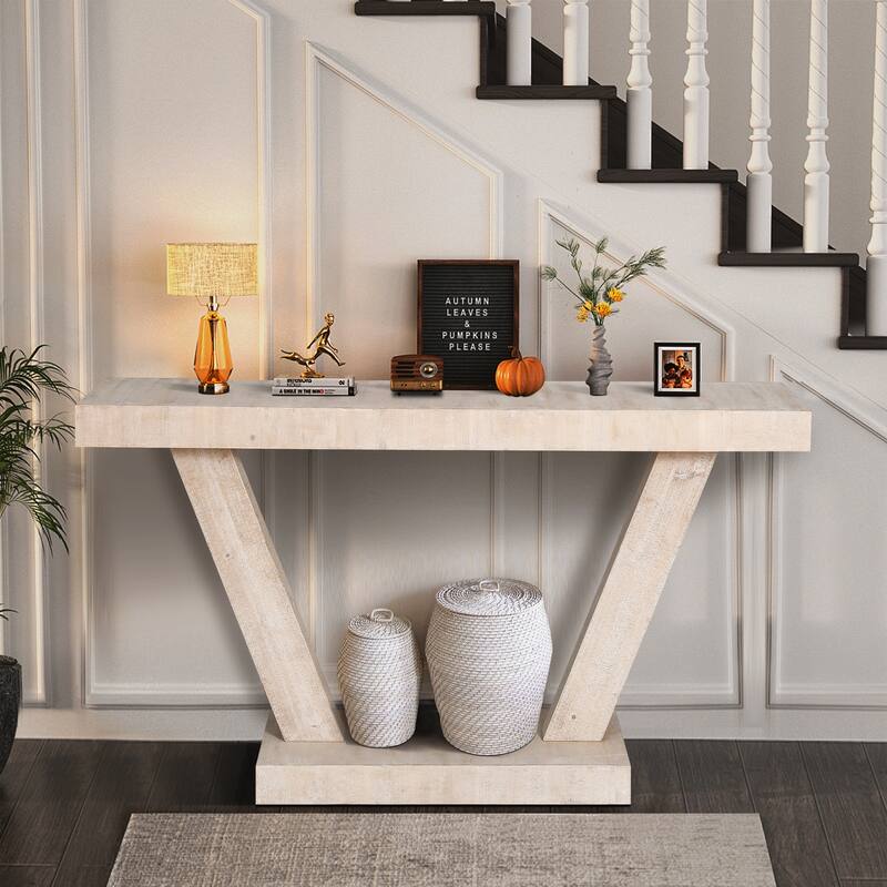 Vintage Industrial Console Table for Living Room Office, Rectangular Wood Sofa Table with Distressed Wood Finish