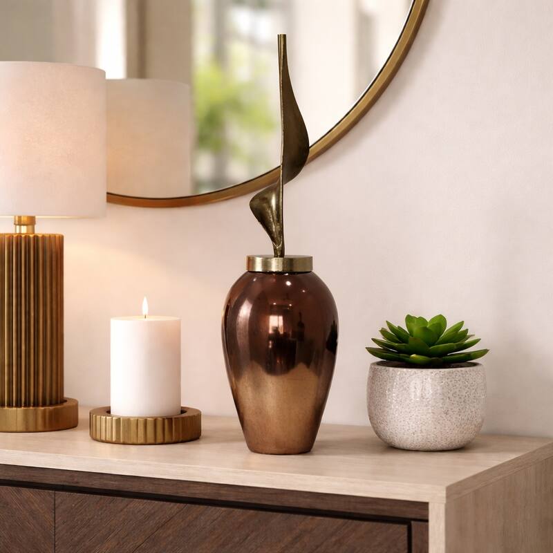 Sophisticated Glass Table Vase with Metal Topper - Gunmetal & Metallic