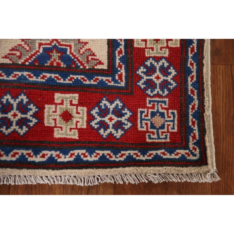 Beige Traditional Kazak Accent Rug Hand-Knotted Wool Carpet - 2'9" x 4'0"