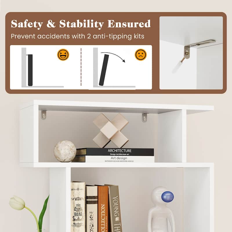 Gymax 2PCS 6-tier Storage Bookshelf Tall Display Shelf w/