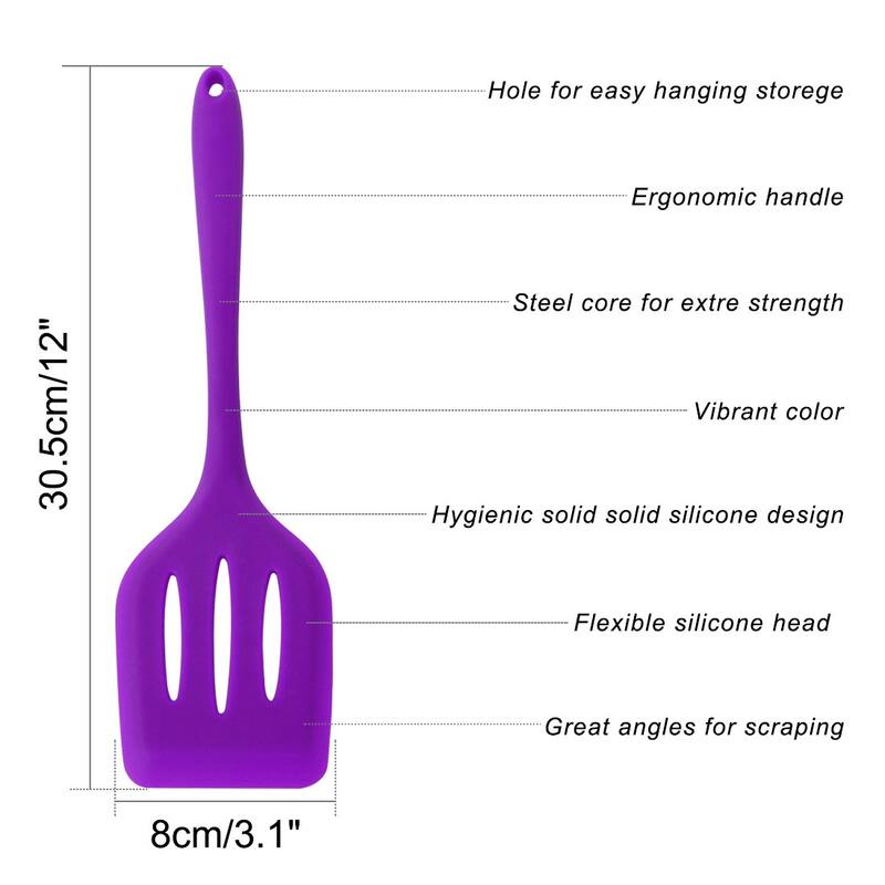 Silicone Slotted Turner Heat Resistant Non-scratch Non Stick Spatula - 12" x 3.1"(L*W)