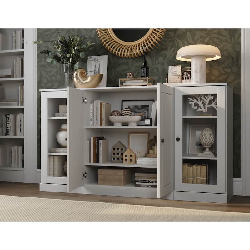 100% Solid Wood 65" Sideboard with Clear, Frosted Glass or Solid Wood Doors by Palace Imports