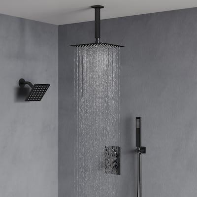 Dual Shower Heads 12" Rainfall and High Pressure 6" Shower System w/ 3 Way Thermostatic Faucet