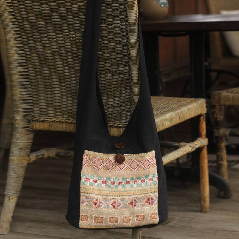 NOVICA Handmade Cotton 'Happy Geometry' Shoulder Bag